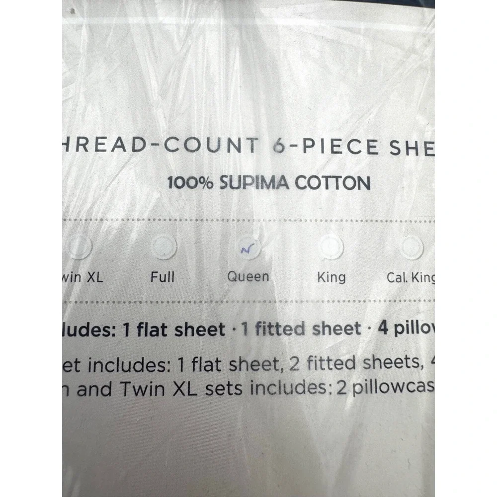 Northern Nights Queen 500TC Supima Cotton Bed Sheet Set Navy Blue New